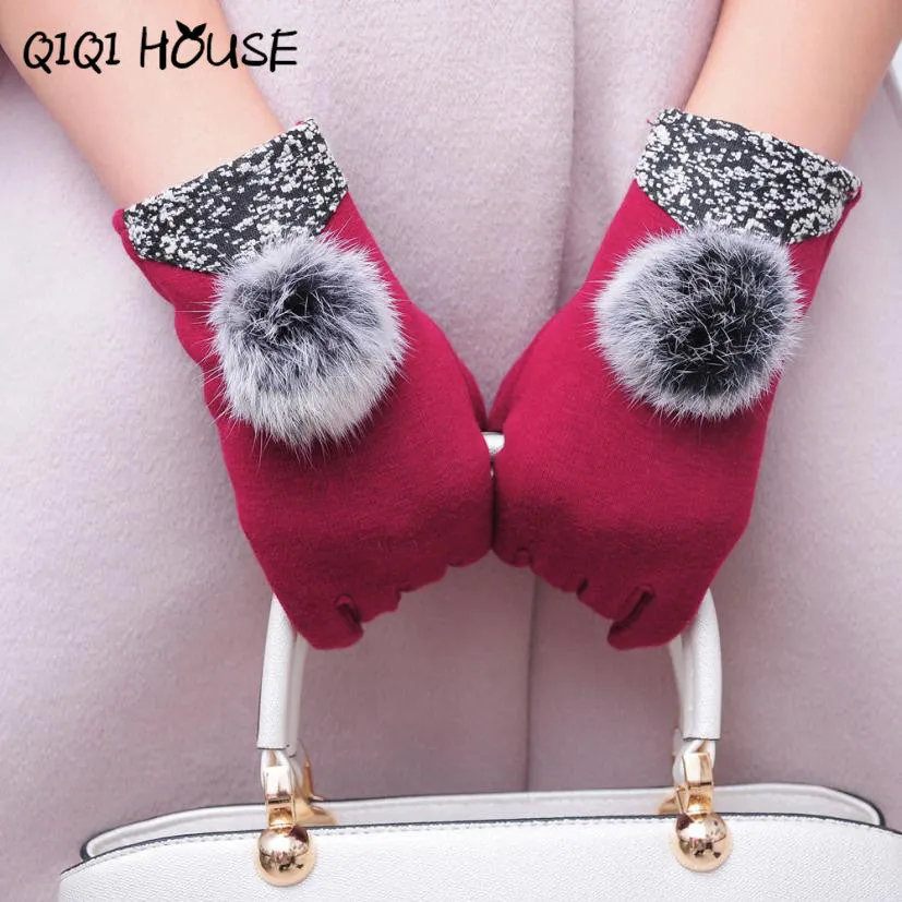 Workout Gloves Hair Ball Screen Gloves Warm Winter Elegant Hand Warmer Cotton Gloves Women Fashion Handschoenen Winter Dames SM6