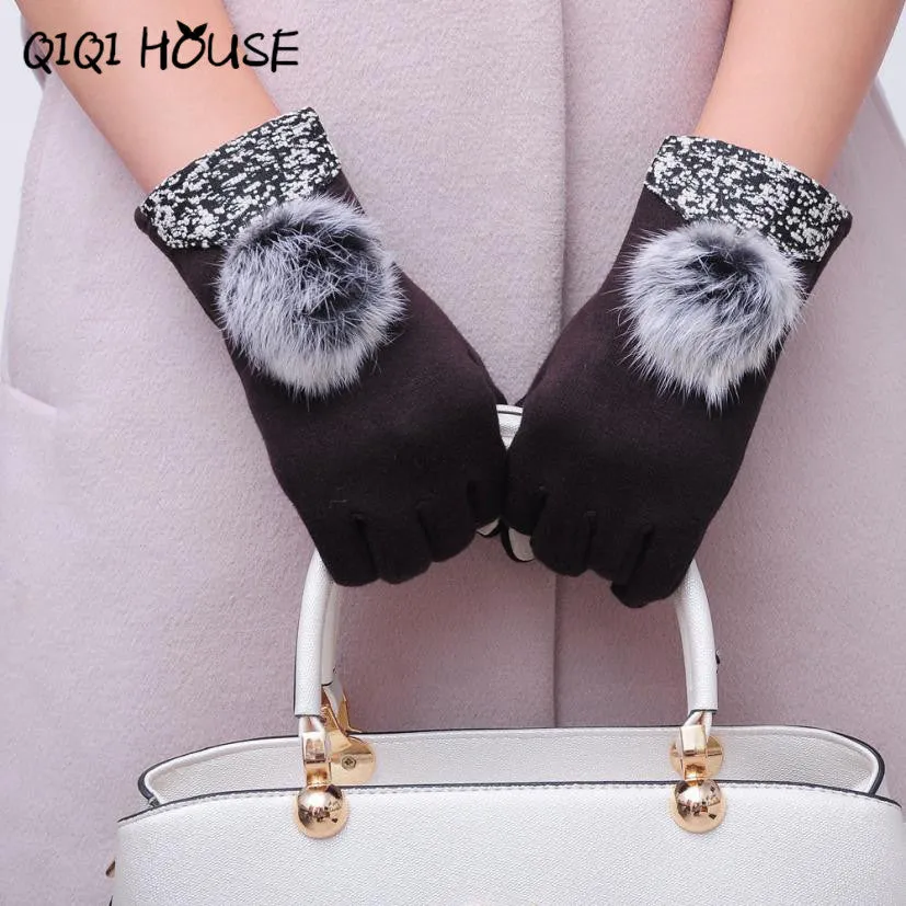 Workout Gloves Hair Ball Screen Gloves Warm Winter Elegant Hand Warmer Cotton Gloves Women Fashion Handschoenen Winter Dames SM6