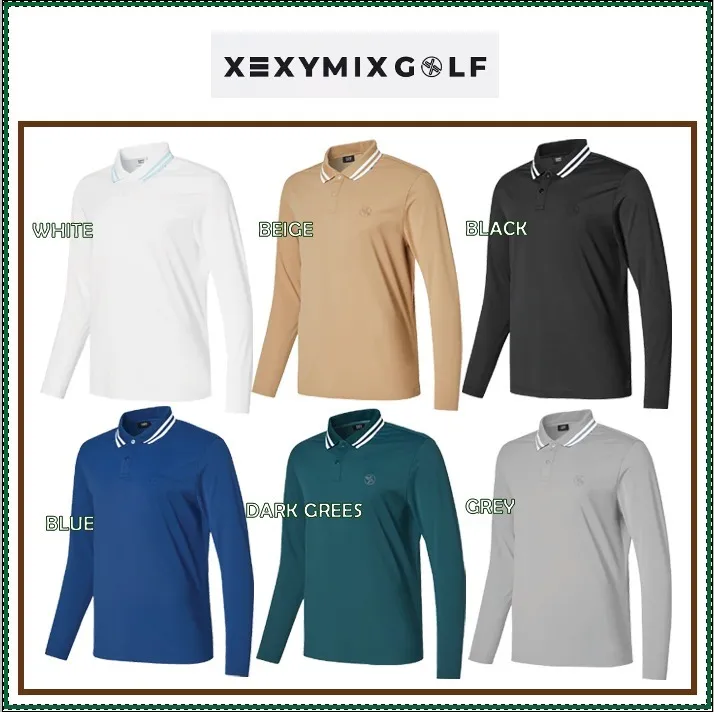 XEXYMIX  |Street Style Long Sleeves Plain Logo Polos