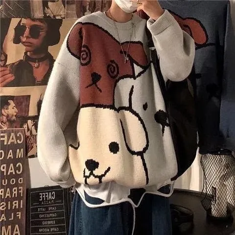 Xituodai Harajuku Cartoon Bear Vintage Sweater Men Winter Warm Thick Knitted Pullovers 2022 Couples Sweater Hip Hop Clothing Men