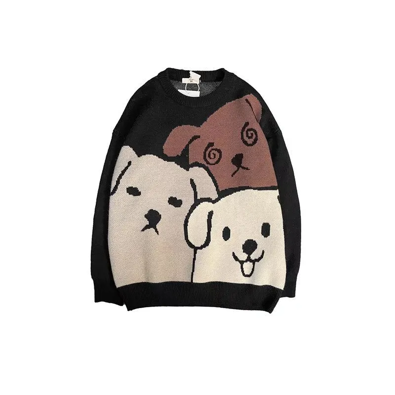 Xituodai Harajuku Cartoon Bear Vintage Sweater Men Winter Warm Thick Knitted Pullovers 2022 Couples Sweater Hip Hop Clothing Men