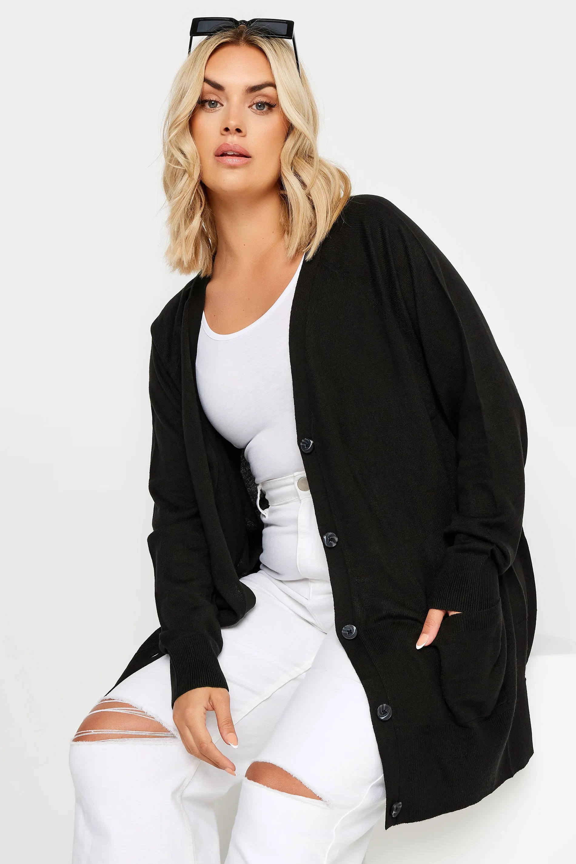 YOURS Curve Black Boyfriend Button Through Cardigan