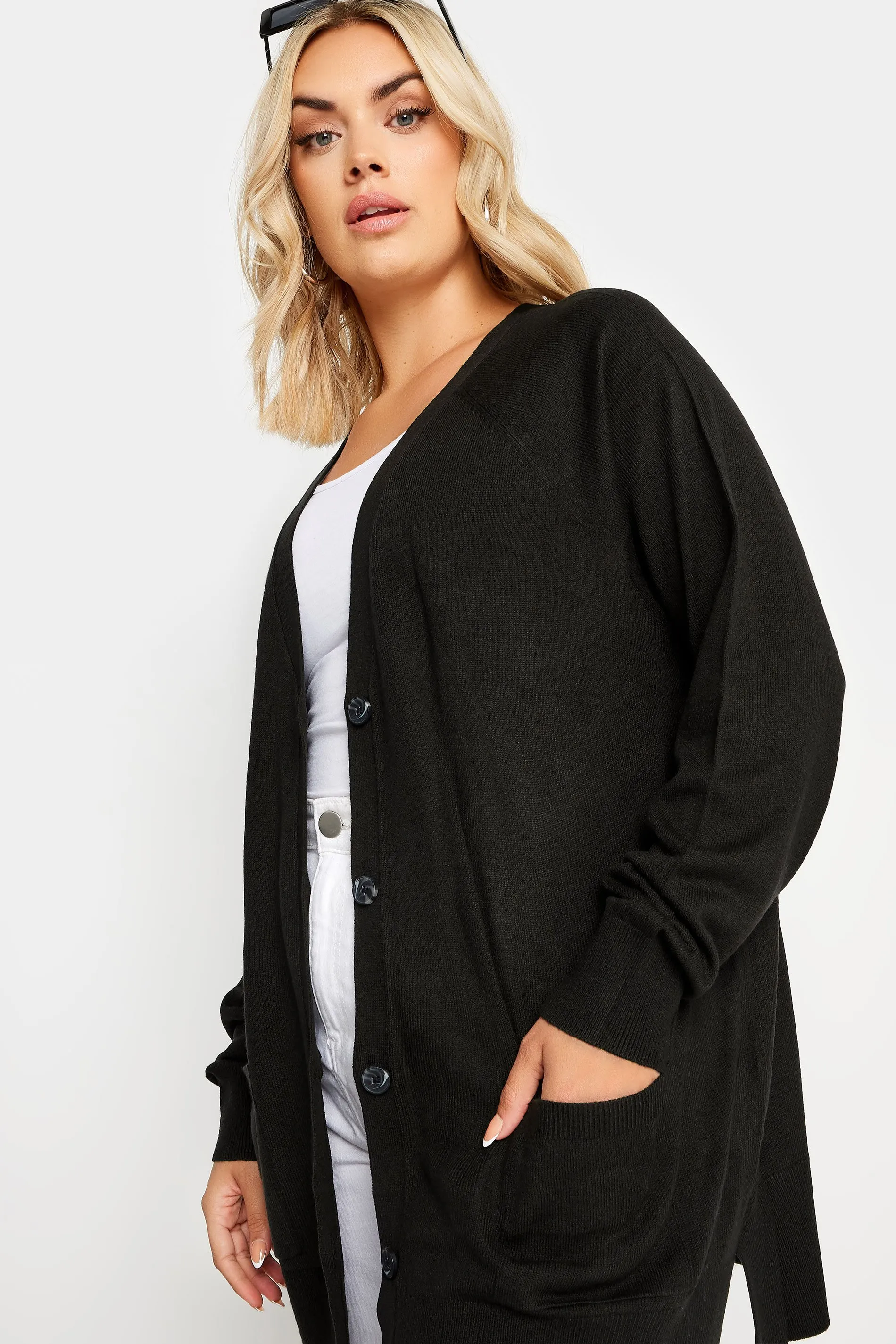 YOURS Curve Black Boyfriend Button Through Cardigan