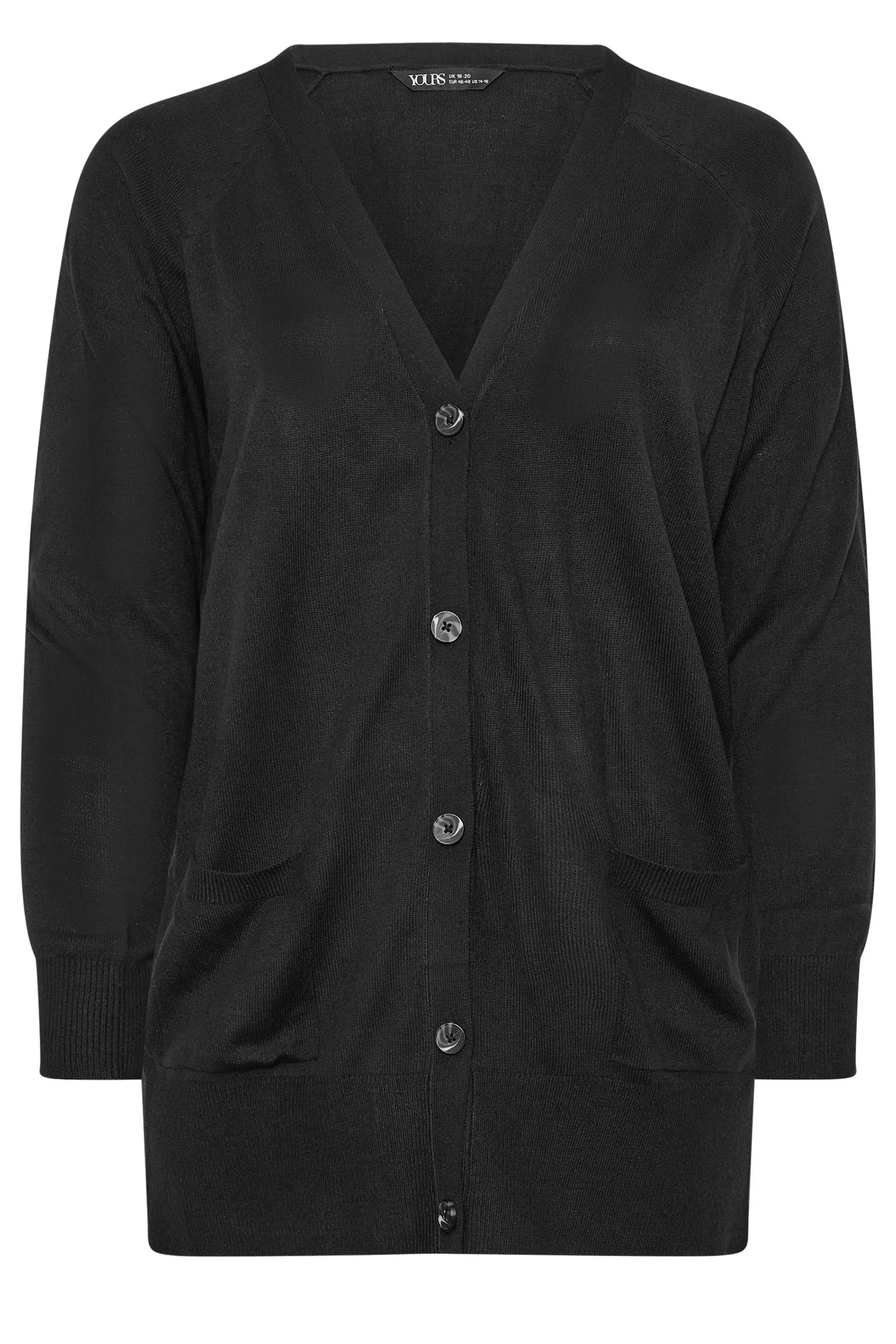 YOURS Curve Black Boyfriend Button Through Cardigan