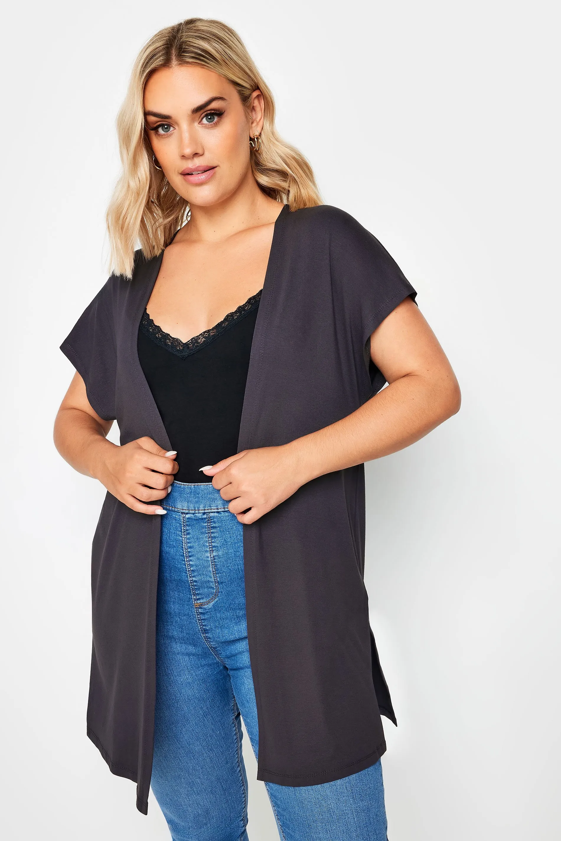 YOURS Curve Dark Grey Short Sleeve Cardigan